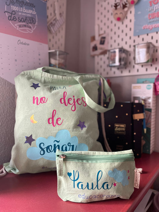 KIT BOLSO-MOCHILA Y ESTUCHE NO DEJES DE SOÑAR